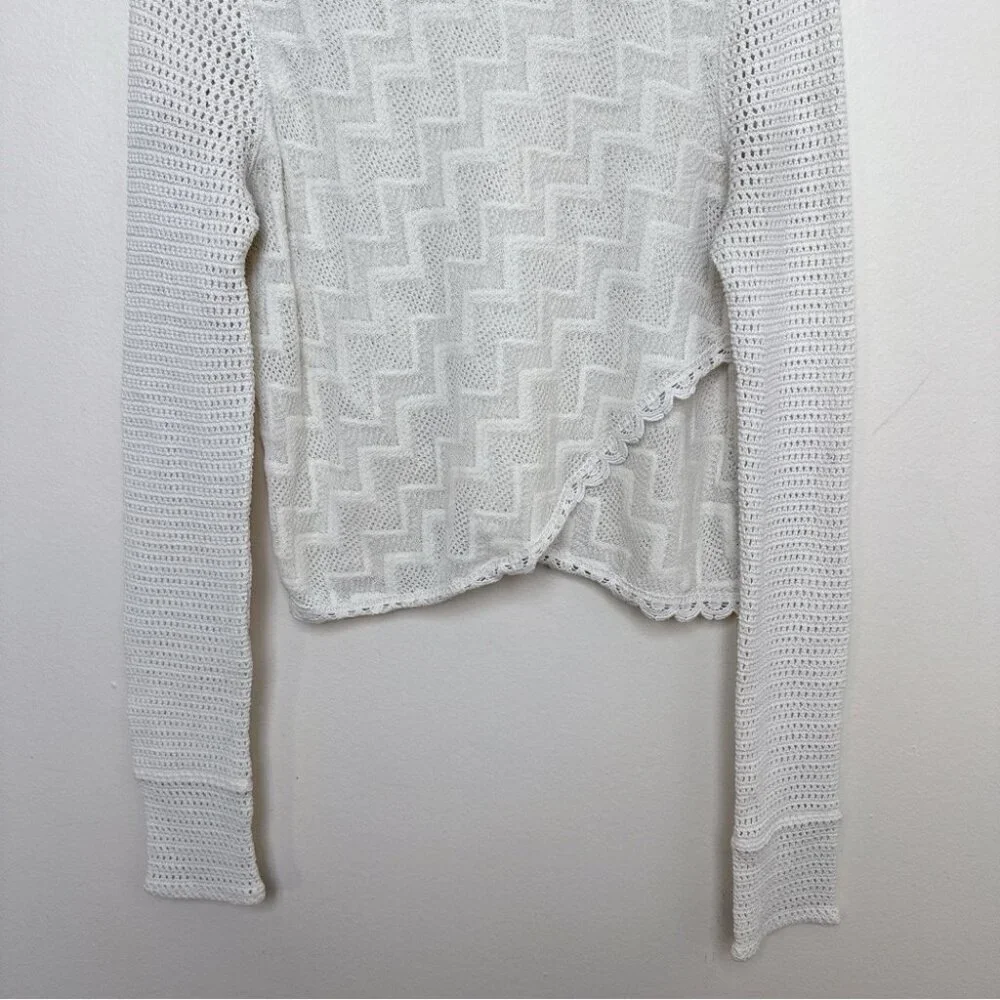 Free People Womens Medium Ivory Crochet Semi Sheer Long Sleeve Boxy